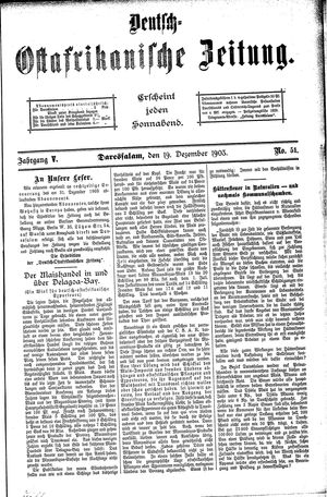 Deutsch-Ostafrikanische Zeitung on Dec 19, 1903