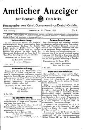 Deutsch-Ostafrikanische Zeitung on Feb 10, 1906