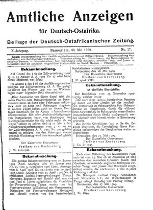 Deutsch-Ostafrikanische Zeitung vom 30.05.1909