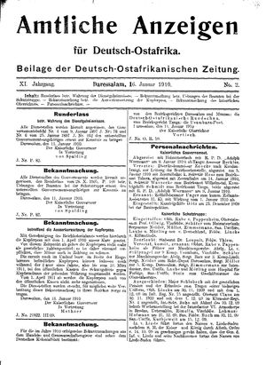 Deutsch-Ostafrikanische Zeitung on Jan 16, 1910
