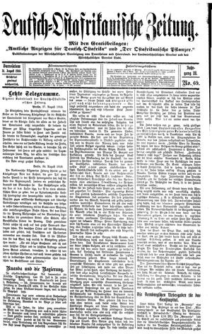 Deutsch-Ostafrikanische Zeitung vom 31.08.1910