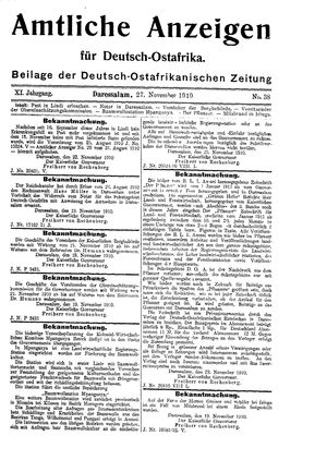 Deutsch-Ostafrikanische Zeitung vom 27.11.1910
