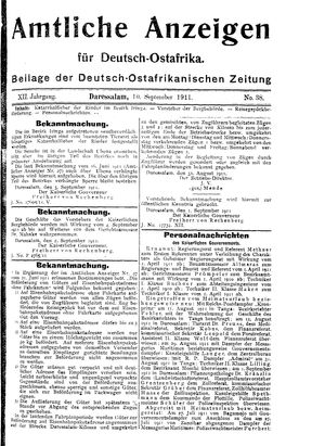 Deutsch-Ostafrikanische Zeitung on Sep 10, 1911