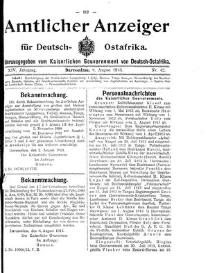Deutsch-Ostafrikanische Zeitung on Aug 9, 1913