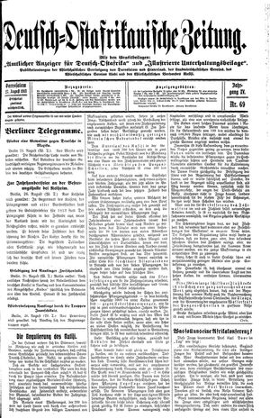 Deutsch-Ostafrikanische Zeitung vom 27.08.1913