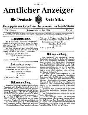 Deutsch-Ostafrikanische Zeitung on Jun 20, 1914