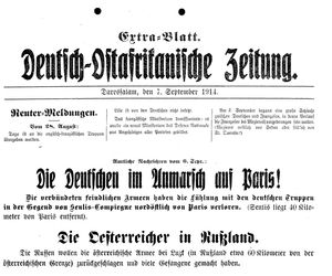 Deutsch-Ostafrikanische Zeitung vom 07.09.1914
