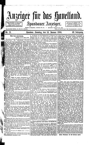 Anzeiger für das Havelland vom 14.01.1906