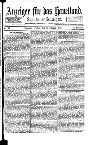 Anzeiger für das Havelland vom 16.02.1906