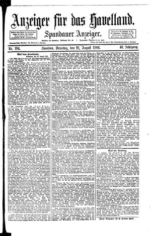 Anzeiger für das Havelland vom 21.08.1906