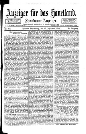 Anzeiger für das Havelland vom 13.09.1906