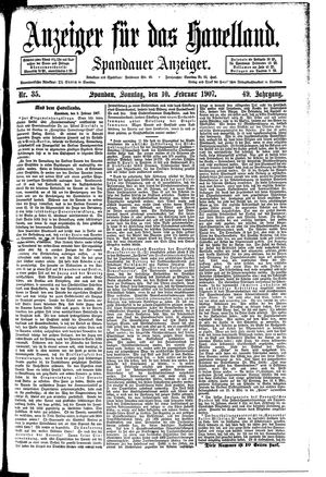 Anzeiger für das Havelland vom 10.02.1907