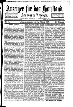 Anzeiger für das Havelland vom 24.02.1907