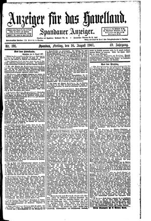 Anzeiger für das Havelland vom 16.08.1907