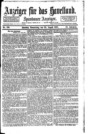 Anzeiger für das Havelland vom 22.08.1907