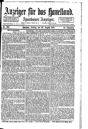 Anzeiger für das Havelland vom 30.08.1907