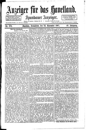 Anzeiger für das Havelland vom 23.11.1907