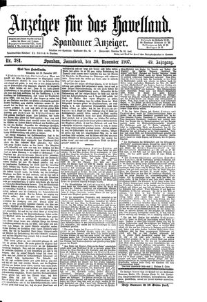Anzeiger für das Havelland vom 30.11.1907