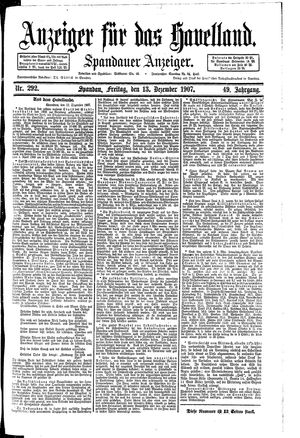 Anzeiger für das Havelland vom 13.12.1907