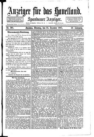 Anzeiger für das Havelland vom 24.12.1907