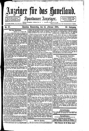 Anzeiger für das Havelland vom 13.02.1908