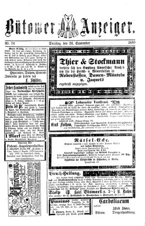 Bütower Anzeiger vom 24.09.1889