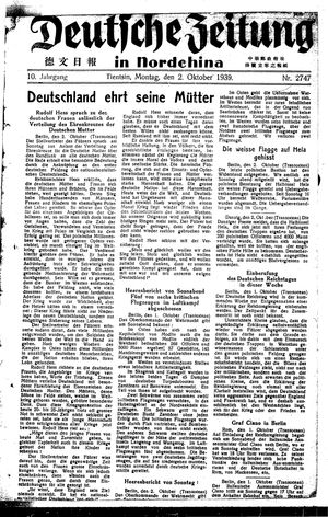 Deutsche Zeitung in Nordchina vom 02.10.1939