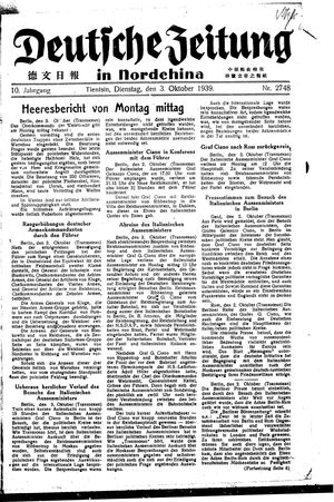 Deutsche Zeitung in Nordchina vom 03.10.1939