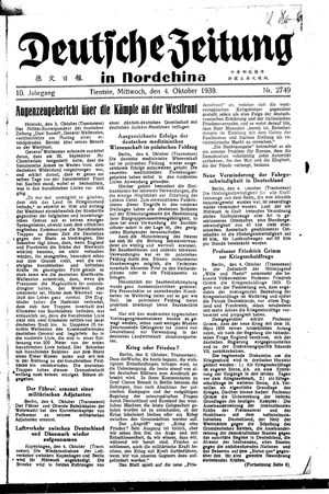 Deutsche Zeitung in Nordchina vom 04.10.1939