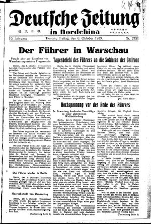 Deutsche Zeitung in Nordchina vom 06.10.1939
