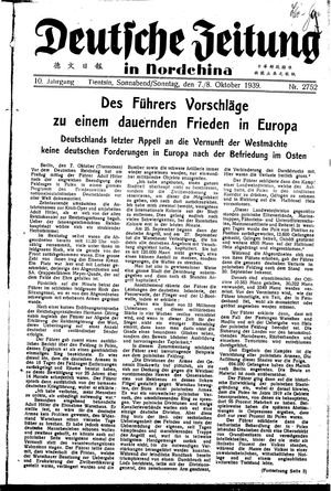 Deutsche Zeitung in Nordchina vom 07.10.1939