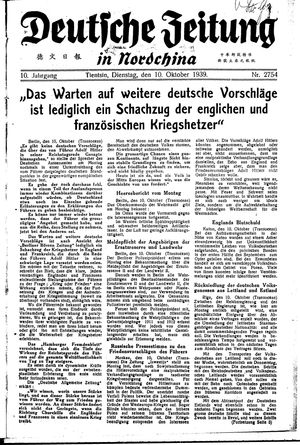 Deutsche Zeitung in Nordchina vom 10.10.1939