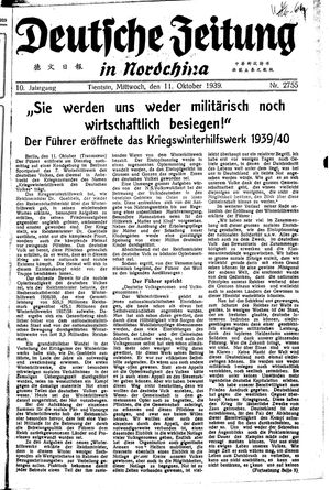 Deutsche Zeitung in Nordchina vom 11.10.1939