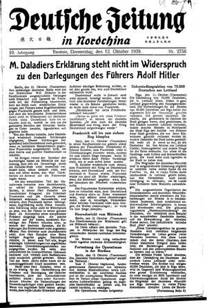 Deutsche Zeitung in Nordchina vom 12.10.1939