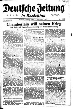 Deutsche Zeitung in Nordchina vom 13.10.1939