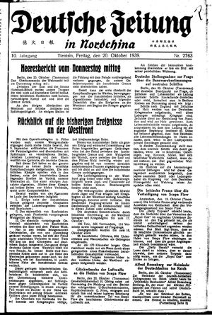 Deutsche Zeitung in Nordchina vom 20.10.1939