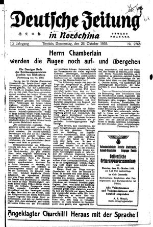 Deutsche Zeitung in Nordchina vom 26.10.1939