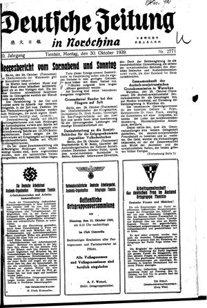 Deutsche Zeitung in Nordchina vom 30.10.1939