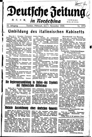 Deutsche Zeitung in Nordchina vom 01.11.1939