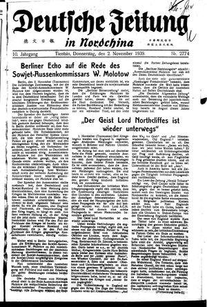 Deutsche Zeitung in Nordchina vom 02.11.1939