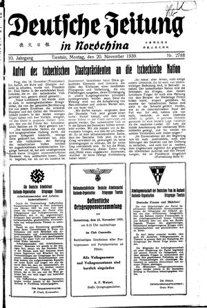 Deutsche Zeitung in Nordchina vom 20.11.1939