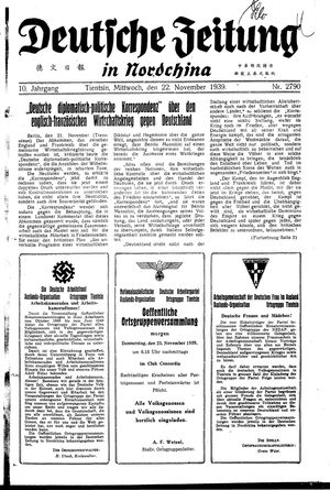 Deutsche Zeitung in Nordchina vom 22.11.1939
