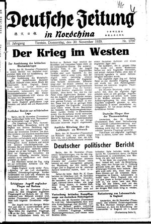 Deutsche Zeitung in Nordchina vom 30.11.1939