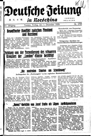 Deutsche Zeitung in Nordchina vom 01.12.1939