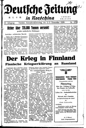 Deutsche Zeitung in Nordchina vom 02.12.1939