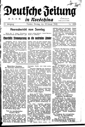 Deutsche Zeitung in Nordchina vom 22.01.1940