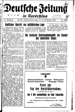 Deutsche Zeitung in Nordchina vom 27.01.1940