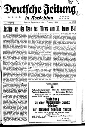 Deutsche Zeitung in Nordchina vom 01.02.1940
