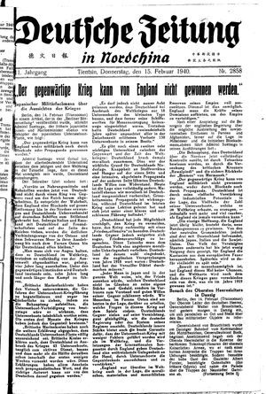 Deutsche Zeitung in Nordchina vom 15.02.1940