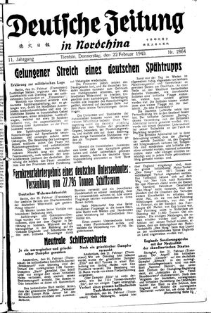 Deutsche Zeitung in Nordchina vom 22.02.1940